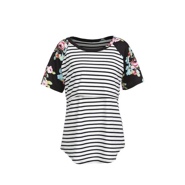 women's t-shirt trendy women clothes maternity round neck pullover breastfeeding nursing striped short sleeve floral print one, White
women's t-shirt trendy women clothes maternity round neck pullover breastfeeding nursing striped short sleeve floral print one, White