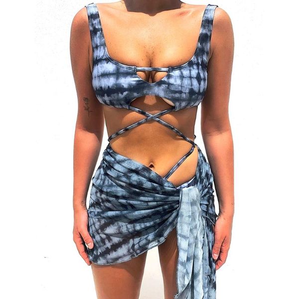 women's swimwear 2021 3 piece tie dye woman chiffon cover up cut out bathing suit strappy summer cloth tankini swimsuit beach dress, White;black
women's swimwear 2021 3 piece tie dye woman chiffon cover up cut out bathing suit strappy summer cloth tankini swimsuit beach dress, White;black