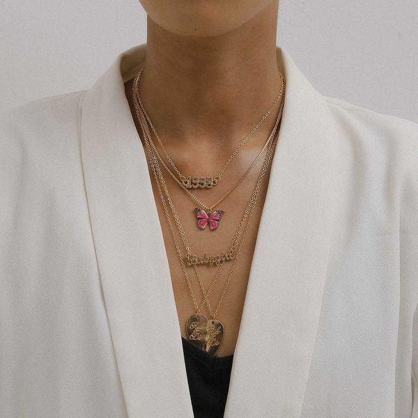 jewelry punk versatile heart geometric women's color creative butterfly temperament letter necklace, Silver
jewelry punk versatile heart geometric women's color creative butterfly temperament letter necklace, Silver