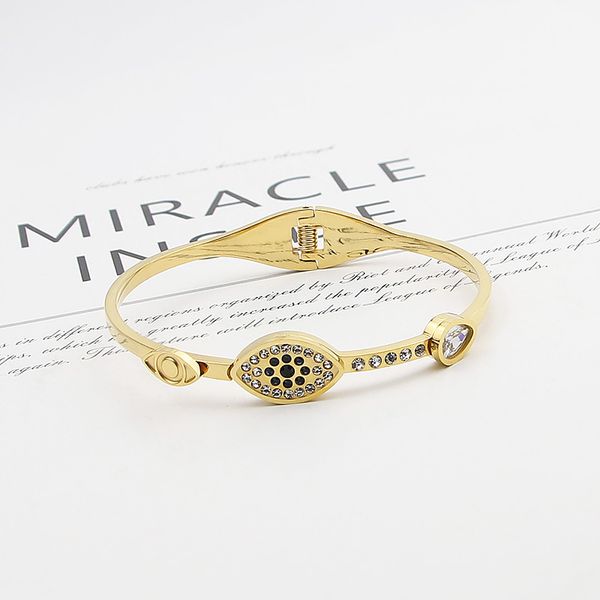 beautiful eye shape crystal woman bracelets & bangle stainless steel spring open gold color plated bangle fashion jewelry, Black
beautiful eye shape crystal woman bracelets & bangle stainless steel spring open gold color plated bangle fashion jewelry, Black