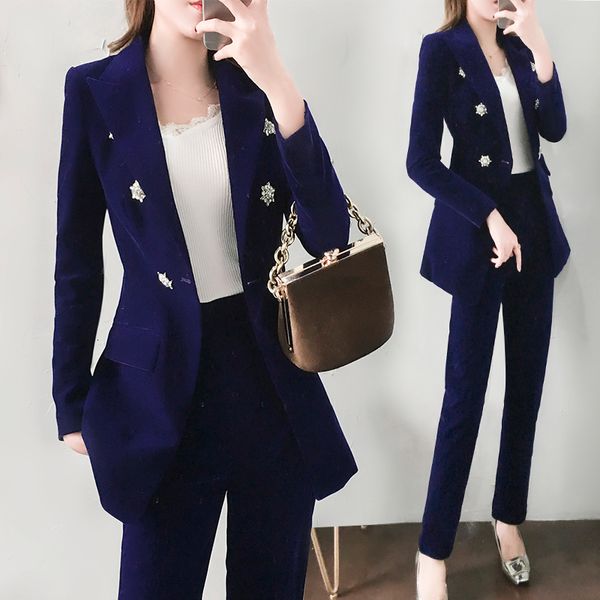 elegant blue blazer ensemble nine winter pants ol professional young women's small spring style g64e, White;black
elegant blue blazer ensemble nine winter pants ol professional young women's small spring style g64e, White;black