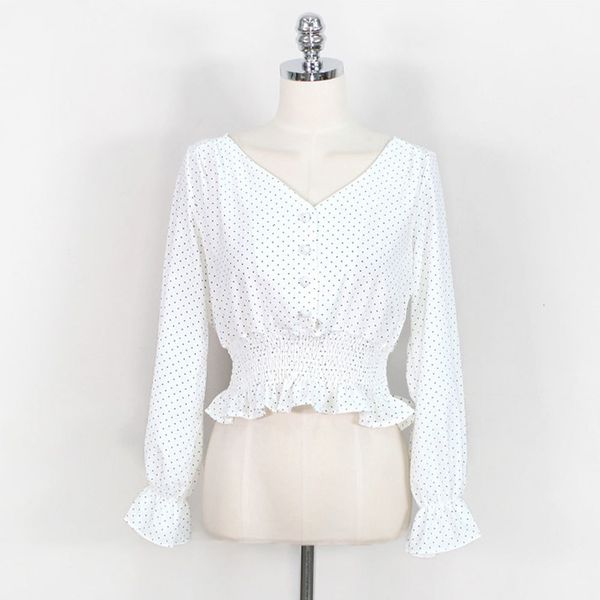 new 2021 v neck flare sleeve button ruffles cropped elegant korean polka dot chiffon blouse slim waist shirt kscl, White
new 2021 v neck flare sleeve button ruffles cropped elegant korean polka dot chiffon blouse slim waist shirt kscl, White