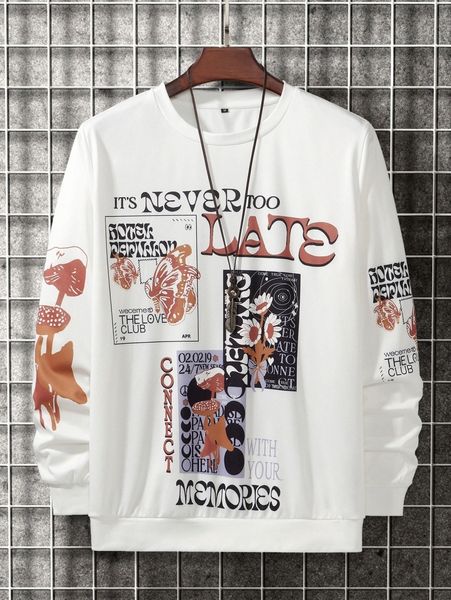 men slogan & floral print pullover o3iz#, Black
men slogan & floral print pullover o3iz#, Black