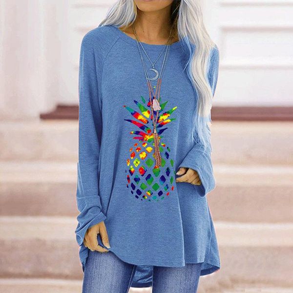 women's sweaters autumn 2021 colorful pineapple print round neck long sleeve t-shirt for women, White;black
women's sweaters autumn 2021 colorful pineapple print round neck long sleeve t-shirt for women, White;black