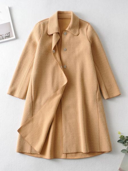 women's wool & blends winter fashion double-sided cloth loose lapel mid-length coat jacket, Black
women's wool & blends winter fashion double-sided cloth loose lapel mid-length coat jacket, Black