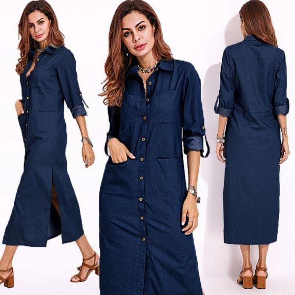 spring and autumn fashion long sleeve denim mid-length shirt solid color dress women casual dresses, Black;gray
spring and autumn fashion long sleeve denim mid-length shirt solid color dress women casual dresses, Black;gray