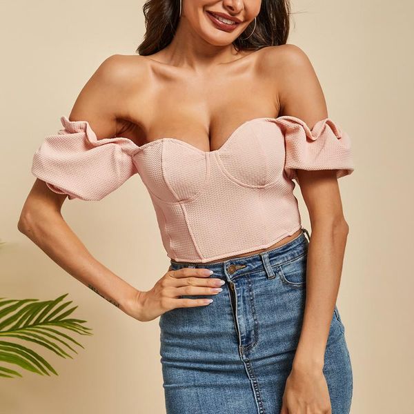 women's t-shirt off shoulder solid blouses ladies ruffled crop shirt tube summer casual fashion women short sleeve, White
women's t-shirt off shoulder solid blouses ladies ruffled crop shirt tube summer casual fashion women short sleeve, White