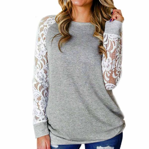 women's t-shirts and ee s mode lace flowers splicing o-neck long mouw t-shirt women manga larga, White
women's t-shirts and ee s mode lace flowers splicing o-neck long mouw t-shirt women manga larga, White