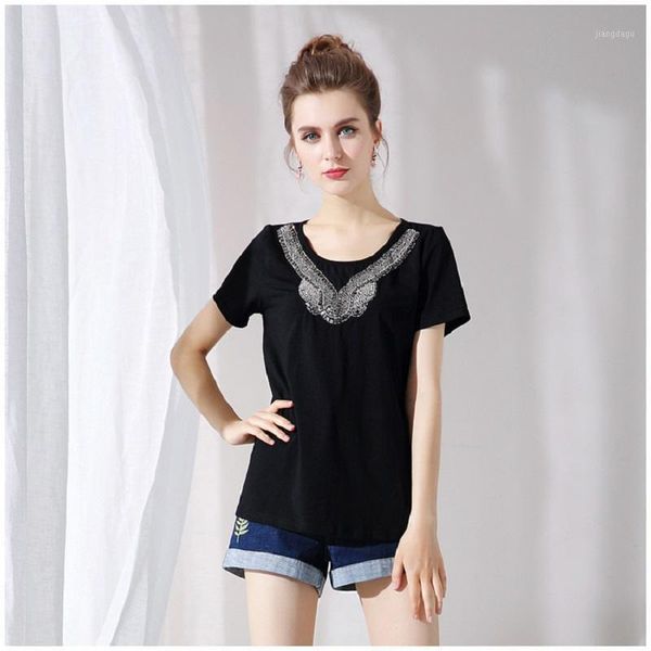 2021summer fashion ladies o-neck beaded black cotton tees female casual blouse plus size l-xxxxxl women's blouses & shirts, White
2021summer fashion ladies o-neck beaded black cotton tees female casual blouse plus size l-xxxxxl women's blouses & shirts, White