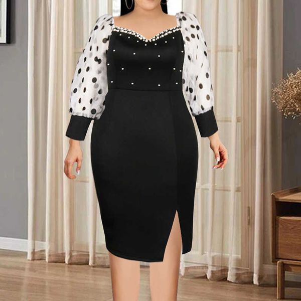 off shoulder plus size dresses women polka dot mesh sleeves patchwork beading party slim fashion date occation robes for ladies 210527, Black;gray
off shoulder plus size dresses women polka dot mesh sleeves patchwork beading party slim fashion date occation robes for ladies 210527, Black;gray