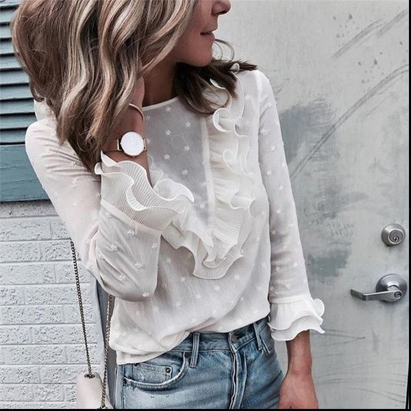 new fashion womens blouses ladies ruffle frill long sleeve casual blouse drop shipping good quality, White
new fashion womens blouses ladies ruffle frill long sleeve casual blouse drop shipping good quality, White