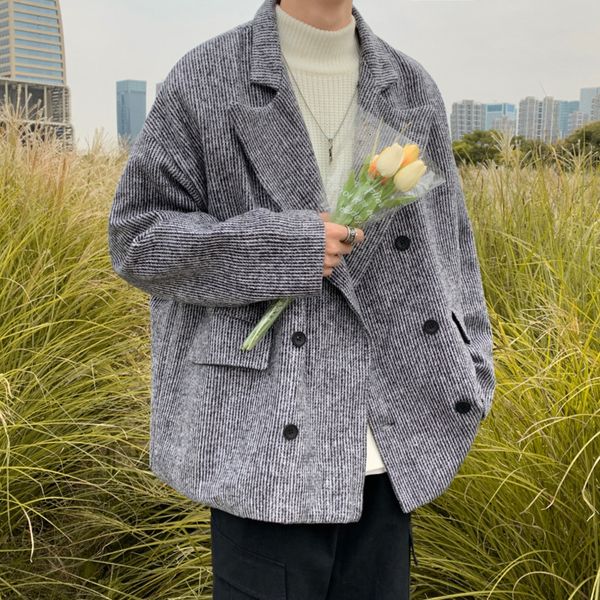 2021 new striped men's fashion retro casual short men streetwear loose korean style oversize woolen coat mens p65o, Black
2021 new striped men's fashion retro casual short men streetwear loose korean style oversize woolen coat mens p65o, Black