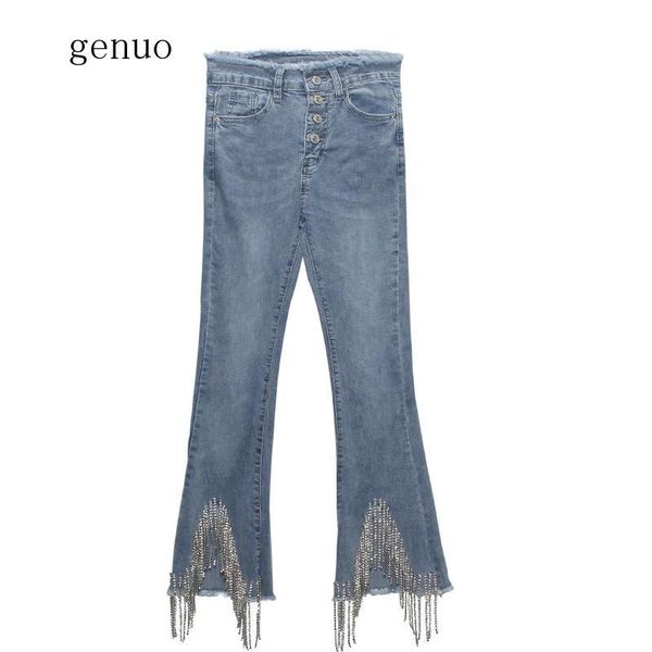 women's jeans spring heavy industry fringed beaded and fur-trimmed high waist slim with slight flare, Blue
women's jeans spring heavy industry fringed beaded and fur-trimmed high waist slim with slight flare, Blue