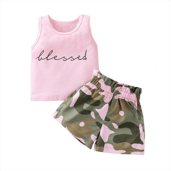 summer infant kids girls clothes sets 2pcs letter printed sleeveless vest camouflage shorts outfits 1 5y, White 
summer infant kids girls clothes sets 2pcs letter printed sleeveless vest camouflage shorts outfits 1 5y, White