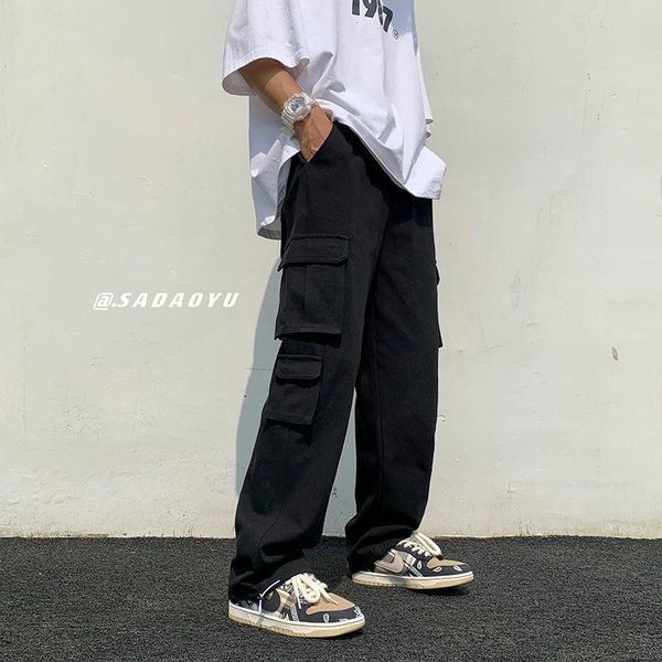 men's pants fashion loose straight wide leg men streetwear hip-hop pocket cargo mens trousers, Black
men's pants fashion loose straight wide leg men streetwear hip-hop pocket cargo mens trousers, Black
