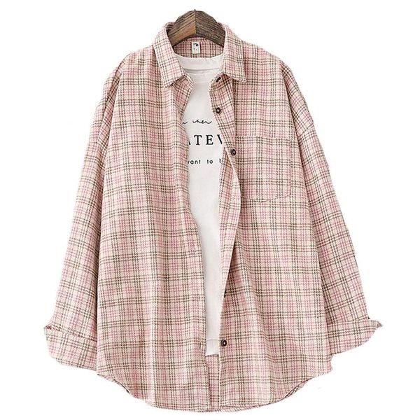 women's blouses & shirts 2021 woolen plaid womens autumn winter thick long sleeve lady loose checked female clothing outwear, White
women's blouses & shirts 2021 woolen plaid womens autumn winter thick long sleeve lady loose checked female clothing outwear, White