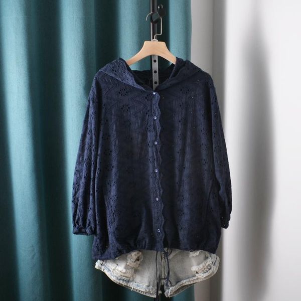 women's blouses & shirts summer hook flower hollow out embroidery hooded long-sleeved shirt loose female, White
women's blouses & shirts summer hook flower hollow out embroidery hooded long-sleeved shirt loose female, White