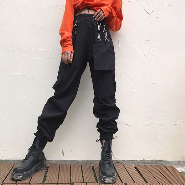 harajuku black cargo pants women elastic high waist trousers with strip pocket cool casual joggers ladies streetwear, Black;white
harajuku black cargo pants women elastic high waist trousers with strip pocket cool casual joggers ladies streetwear, Black;white