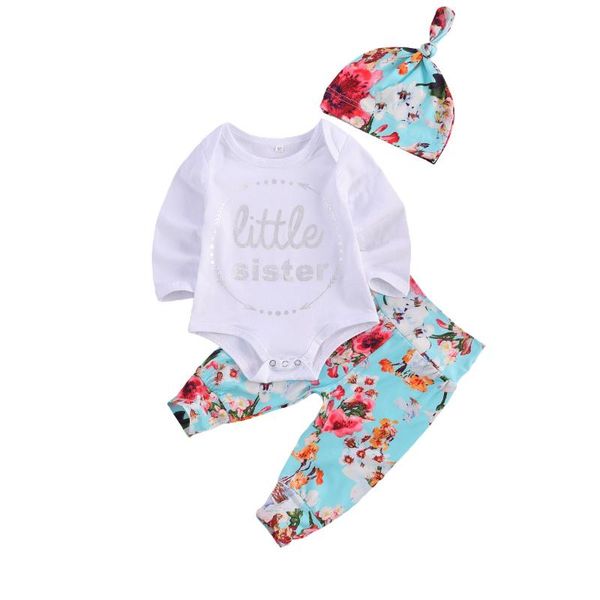clothing sets 3 pieces baby suit set letter print round neck long sleeve romper+ floral trousers+ hat, White
clothing sets 3 pieces baby suit set letter print round neck long sleeve romper+ floral trousers+ hat, White