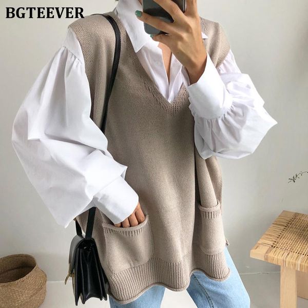women's sweaters bgteever vintage v-neck sleeveless knitted vests women autumn winter side split female pullover 2021 ladies knitwear, White;black
women's sweaters bgteever vintage v-neck sleeveless knitted vests women autumn winter side split female pullover 2021 ladies knitwear, White;black