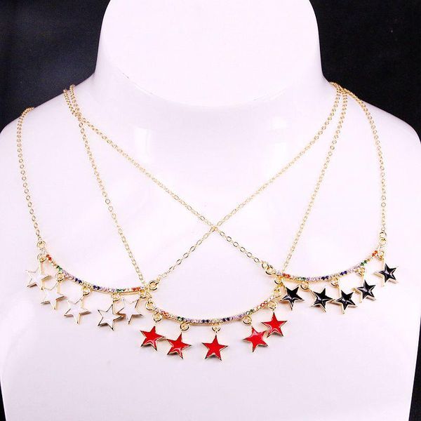 pendant necklaces 6pcs, enameled stars gold color adjustable chain copper necklace for women's party jewelry gift, Silver
pendant necklaces 6pcs, enameled stars gold color adjustable chain copper necklace for women's party jewelry gift, Silver