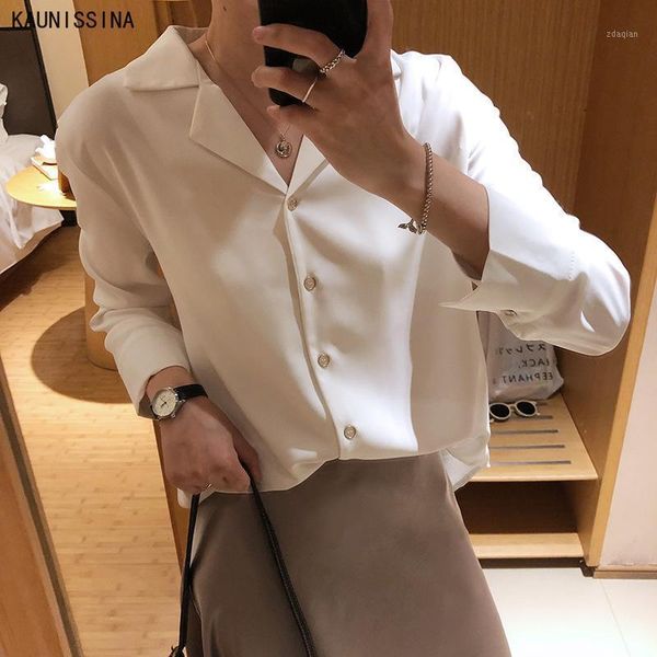 women chiffon blouse shirt notched collar long sleeve v-neck loose buttons korean style and blouses spring fall women's & shirts, White
women chiffon blouse shirt notched collar long sleeve v-neck loose buttons korean style and blouses spring fall women's & shirts, White