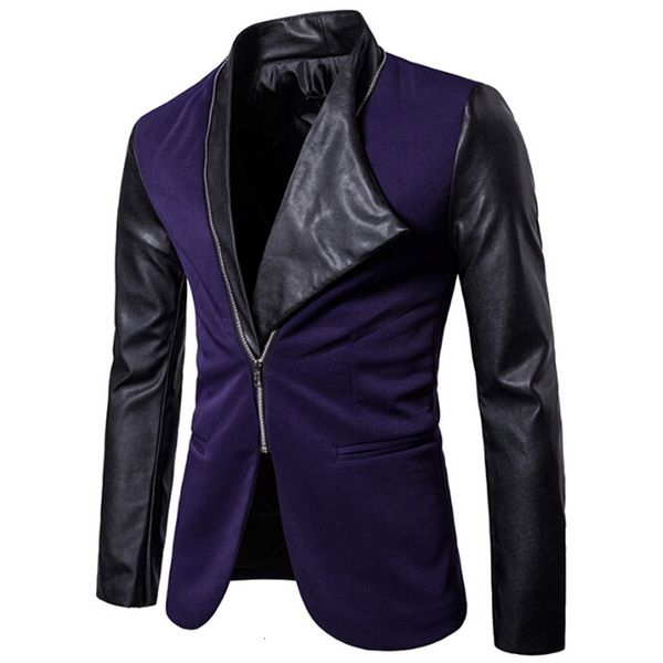 spring and autumn new personalized korean leather stitching slim placket fashion design color mens suit jacket z1n2, White;black
spring and autumn new personalized korean leather stitching slim placket fashion design color mens suit jacket z1n2, White;black