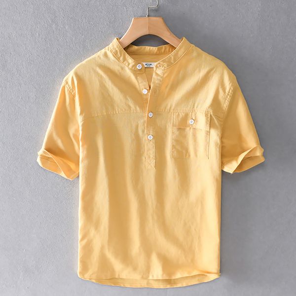 2021 new design summer brand linen short sleeve stand collar yellow shirts for men casual breathable shirt mens overhemd gr24, White
2021 new design summer brand linen short sleeve stand collar yellow shirts for men casual breathable shirt mens overhemd gr24, White