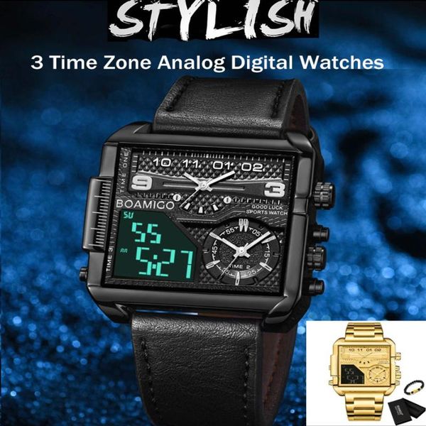wristwatches boamigo 3 time zone analog digital watch men luxury gold stainless steel sport square quartz watches waterproof clock 2021, Slivery;brown
wristwatches boamigo 3 time zone analog digital watch men luxury gold stainless steel sport square quartz watches waterproof clock 2021, Slivery;brown