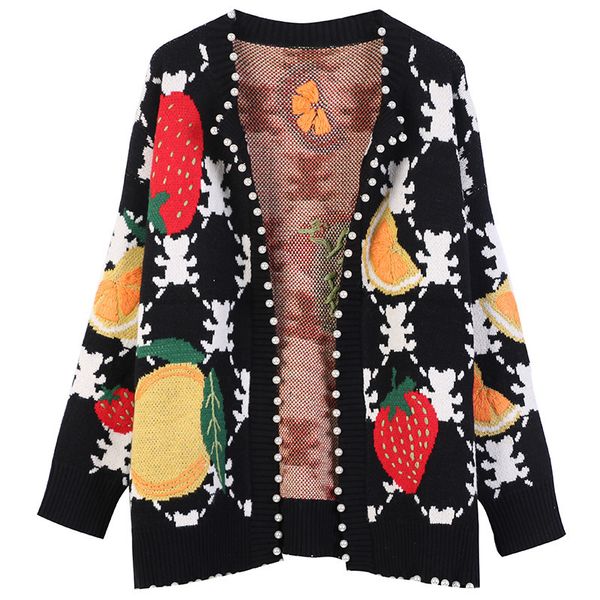 women's jackets autumn winter brand design vintage color fruit embroidery knit sweater cardigan coat oversize black clothes 5bxt, Black;brown
women's jackets autumn winter brand design vintage color fruit embroidery knit sweater cardigan coat oversize black clothes 5bxt, Black;brown