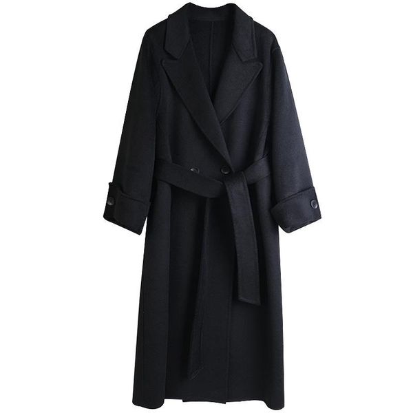 women's wool & blends 2021 style for autumn and winter double sided overcoat sew double-sided woolen business suit collar jacket, Black
women's wool & blends 2021 style for autumn and winter double sided overcoat sew double-sided woolen business suit collar jacket, Black