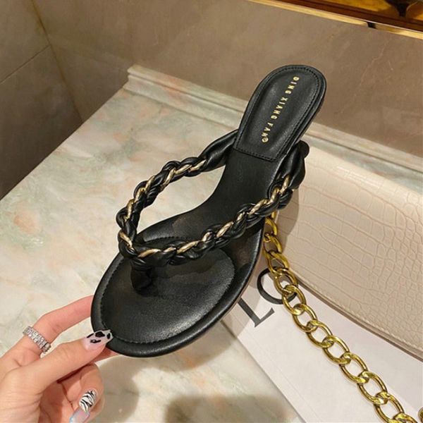sandals 2021 windy cute braided flip flops comfortable soft sole metal chain round head mid-heel and slippers, Black
sandals 2021 windy cute braided flip flops comfortable soft sole metal chain round head mid-heel and slippers, Black