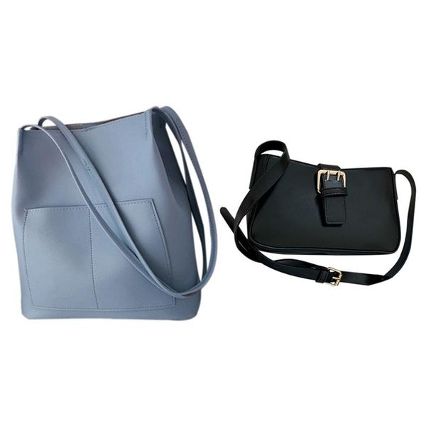 bucket shoulder bag female drawstring messenger bag pu female blue & pu leather women's messenger shoulder