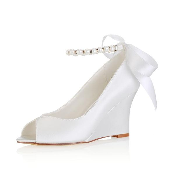 dress shoes peep toe satin 8 cm pearls ankle strap white wedge wedding, Black 
dress shoes peep toe satin 8 cm pearls ankle strap white wedge wedding, Black