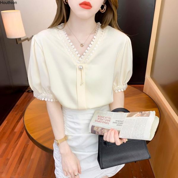 women's blouses & shirts satin slim casual blouse solid color lace v-neck pullover summer fashion short sleeve houthion, White
women's blouses & shirts satin slim casual blouse solid color lace v-neck pullover summer fashion short sleeve houthion, White