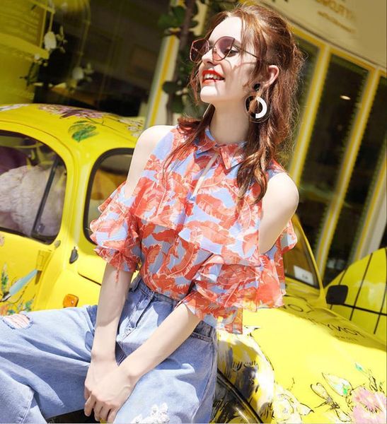 women's blouses & shirts female summer puff sleeve half shoulder elegant fashion off-the-shoulder chiffon blouse, White
women's blouses & shirts female summer puff sleeve half shoulder elegant fashion off-the-shoulder chiffon blouse, White