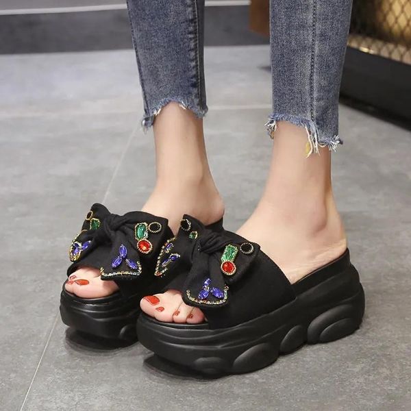 black classic women rhinestone butterfly-knot canvas thick bottom slippers fashion leisure increase shoes comfortable sandals
black classic women rhinestone butterfly-knot canvas thick bottom slippers fashion leisure increase shoes comfortable sandals