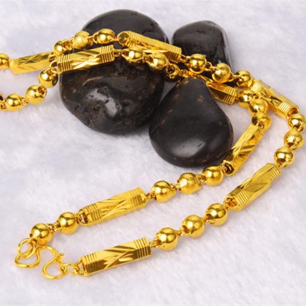 chains hexagonal round beads chain 18k gold mens solid necklace fashion accessories gift, Silver 
chains hexagonal round beads chain 18k gold mens solid necklace fashion accessories gift, Silver