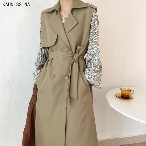 women autumn trench coat vest sleeveless turn-down collar double breasted ladies long waistcoat streetwear long windbreaker, Tan;black
women autumn trench coat vest sleeveless turn-down collar double breasted ladies long waistcoat streetwear long windbreaker, Tan;black