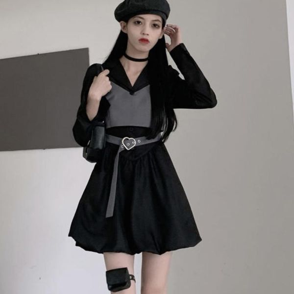 casual dresses harajuku black long sleeve shirt dress + bandage gray vest 2021 korean fashion 2 pieces set autumn outfits, Black;gray
casual dresses harajuku black long sleeve shirt dress + bandage gray vest 2021 korean fashion 2 pieces set autumn outfits, Black;gray