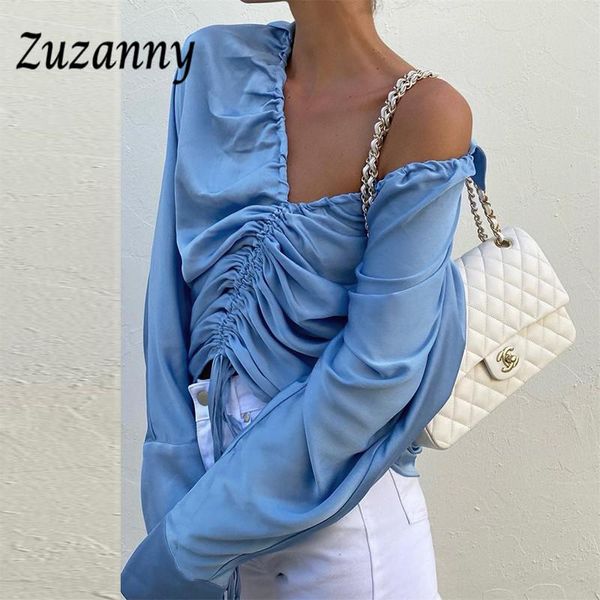 women's blouses & shirts zazunny ruched drawstring women fashion 2021 v neack blue casual long sleeve y2k street wear ladies, White
women's blouses & shirts zazunny ruched drawstring women fashion 2021 v neack blue casual long sleeve y2k street wear ladies, White