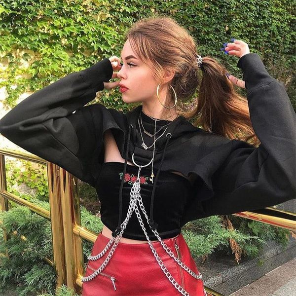 short sweatshirt women hooded cut off front sweatshirts hoodies with chain cropped jumper pull femme gothic women clothes, Black
short sweatshirt women hooded cut off front sweatshirts hoodies with chain cropped jumper pull femme gothic women clothes, Black