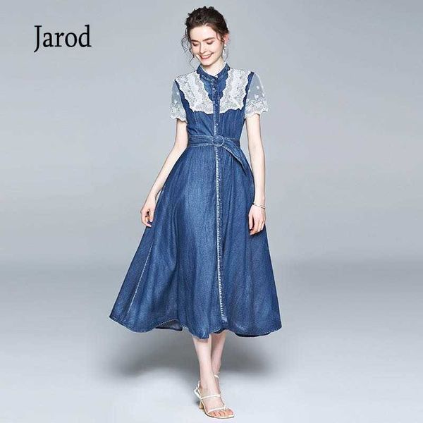 summer dresses casual slim lace patchwork denim chic a-line sashes waist womens dress robe femme 210526, Black;gray
summer dresses casual slim lace patchwork denim chic a-line sashes waist womens dress robe femme 210526, Black;gray