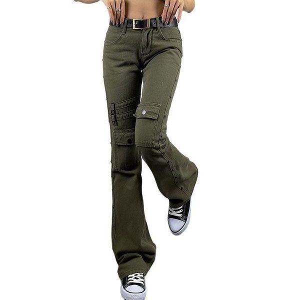 women's jeans flare cargo pants mid waist pockets skinny straight trouser chic fashion streetwear, Blue
women's jeans flare cargo pants mid waist pockets skinny straight trouser chic fashion streetwear, Blue