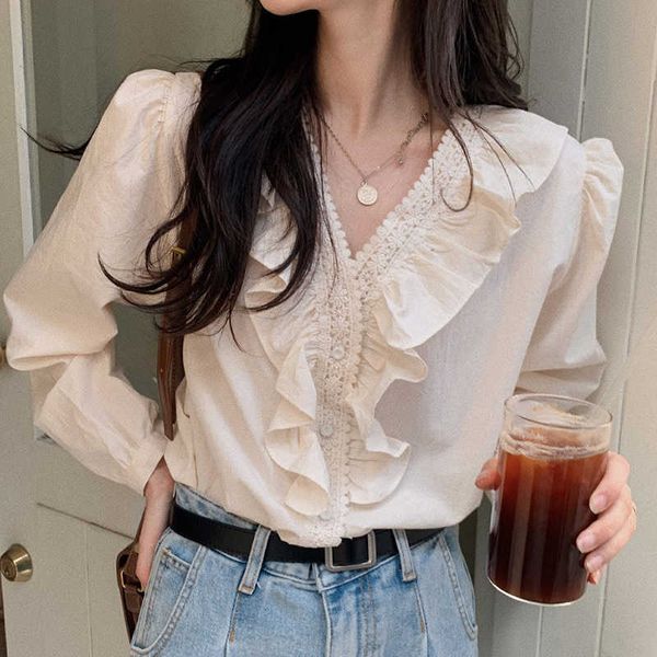 ly varey lin spring autumn women single-breasted v-neck shirt sweet stitching loose long sleeve blouse 210526, White
ly varey lin spring autumn women single-breasted v-neck shirt sweet stitching loose long sleeve blouse 210526, White