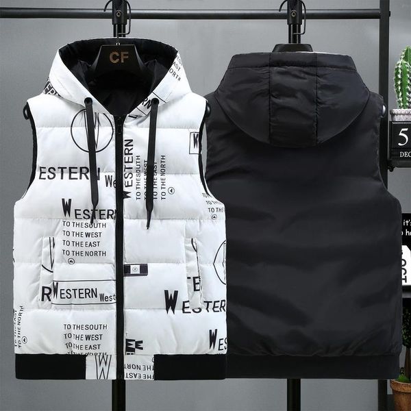 men's vests waistcoat men with hooded autumn winter sleeveless double-sided jacket surface warm vest letters printed, Black;white
men's vests waistcoat men with hooded autumn winter sleeveless double-sided jacket surface warm vest letters printed, Black;white