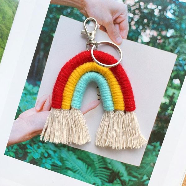 macrame rainbow keychains boho bag charms with tassels hand weave cotton accessories for car key purse wallet hanging decoration
macrame rainbow keychains boho bag charms with tassels hand weave cotton accessories for car key purse wallet hanging decoration