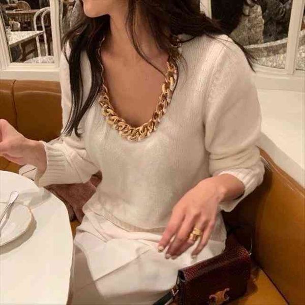 gold chain v neck women womens sweaters knitted european style casual long sleeve pure color fashion knitwear, White;black
gold chain v neck women womens sweaters knitted european style casual long sleeve pure color fashion knitwear, White;black