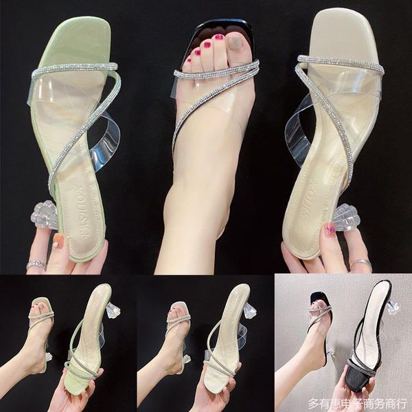slippers crystal heel women's transparent belt striped diamond middle wine cup sandals, Black
slippers crystal heel women's transparent belt striped diamond middle wine cup sandals, Black