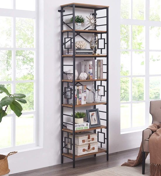 industrial open bookcase, 7-tier tall bookshelf storage display rack for home office, rustic brown
industrial open bookcase, 7-tier tall bookshelf storage display rack for home office, rustic brown